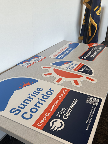 Signs laid out on table