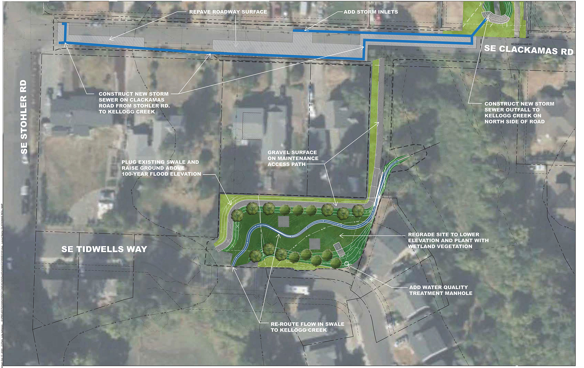 Map of SE Clackamas Road Drainage Infrastructure