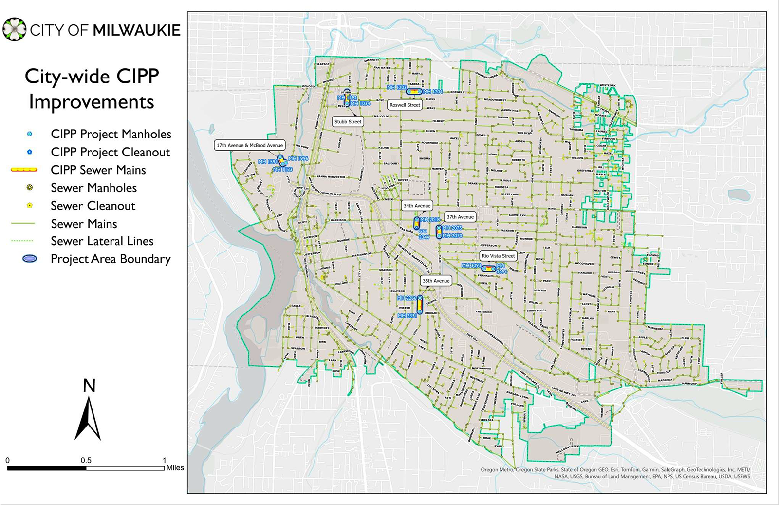 Map of Milwaukie city-wide CIIP improvements