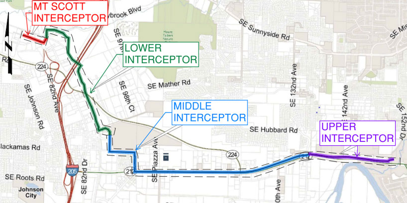 Map showing the path of the entire interceptor project