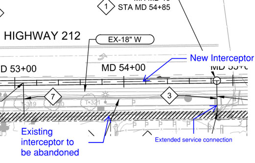 Diagram illustrating new interceptor and existing interceptor to be abandoned