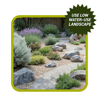 Drought-resistant landscaping with words Use low water-use landscape