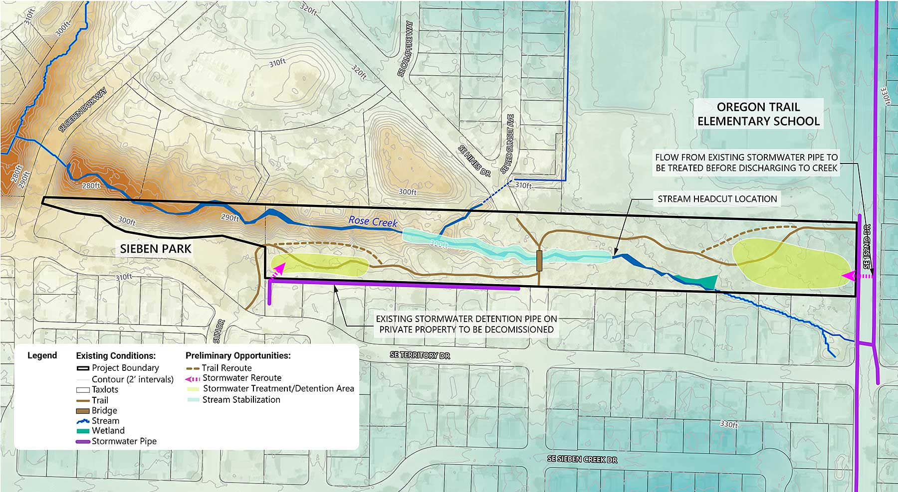 Map of Rose Creek area and locations of improvements